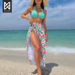 tricao Precioso conjunto de bikini de verano para mujer de 3 piezas con falda larga, sosten y calzón. De estampado floreado disponible en dos lindos colores. Ideal para la playa o la piscina - chile - klouss - tienda
